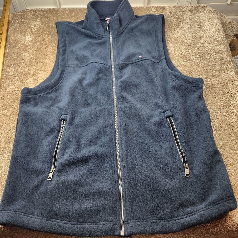 Tommy Hilfiger Mens Navy Blue Fleece Full Zip Vest Mock Neck XLT Tall